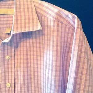 Michael Kors Lilac Plaid Cotton Dress Shirt 16.5"